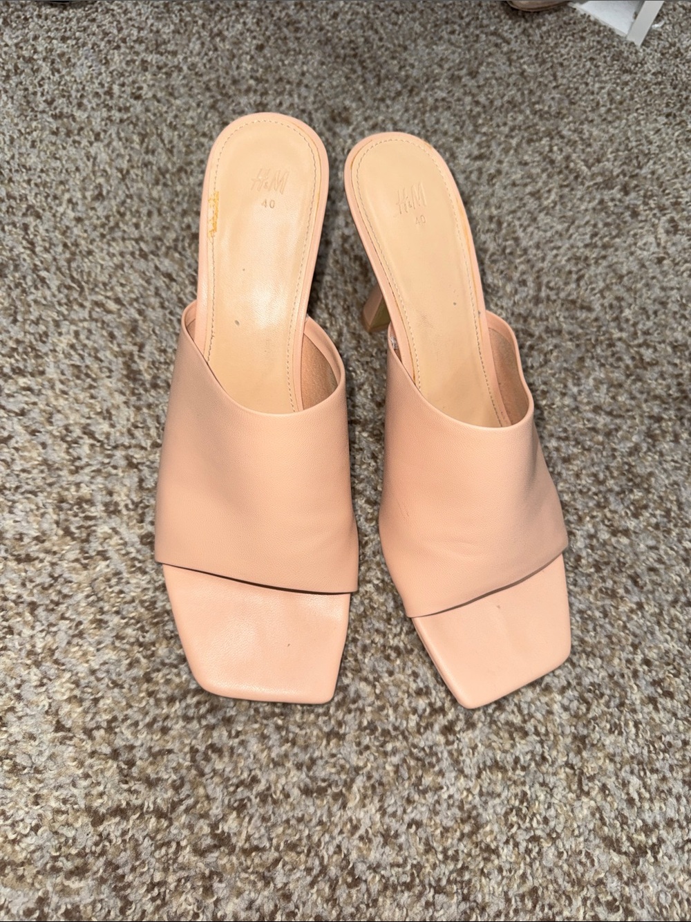 H&M Blush Peach Square-Toe Slip-On Mules